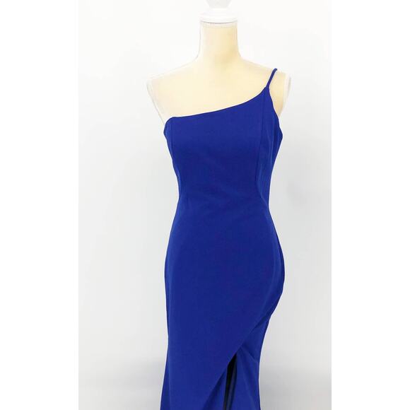 LA FEMME 28176 Women's Jersey Gown Size 8 Royal Blue Maxi Dress One-Shoulder - Picture 4 of 16